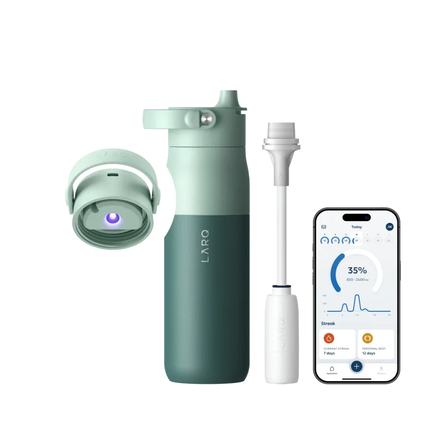 LARQ PureVis UV-C self-cleaning water bottle, associated with inventor Justin Wang