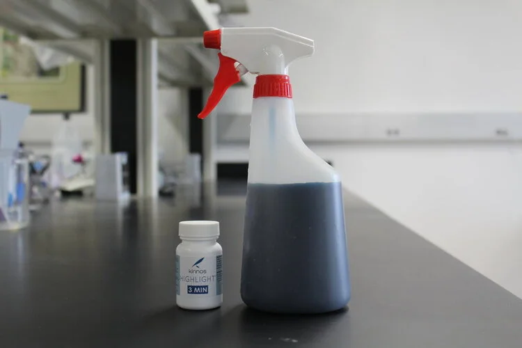 Kinnos Highlight colorized-disinfectant additive, associated with inventor Kevin Tyan