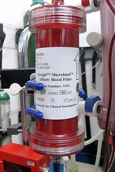 Seraph 100 blood-purification filter, associated with inventor Kevin Ward