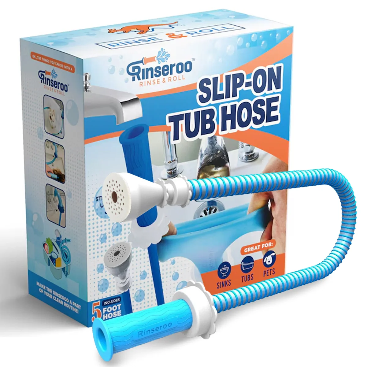 Rinseroo slip-on hose attachment, associated with inventor Lisa Lane