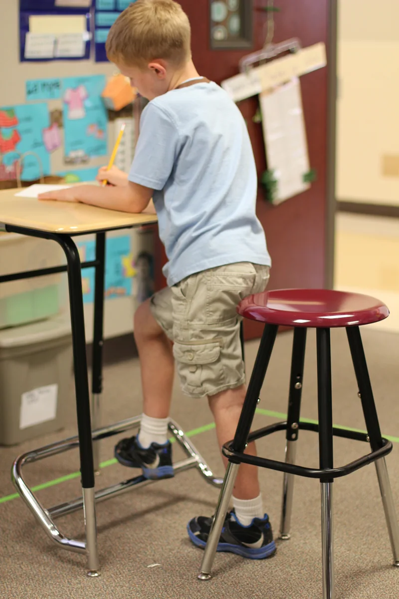 Stand2Learn classroom standing desks, associated with inventor Mark Benden