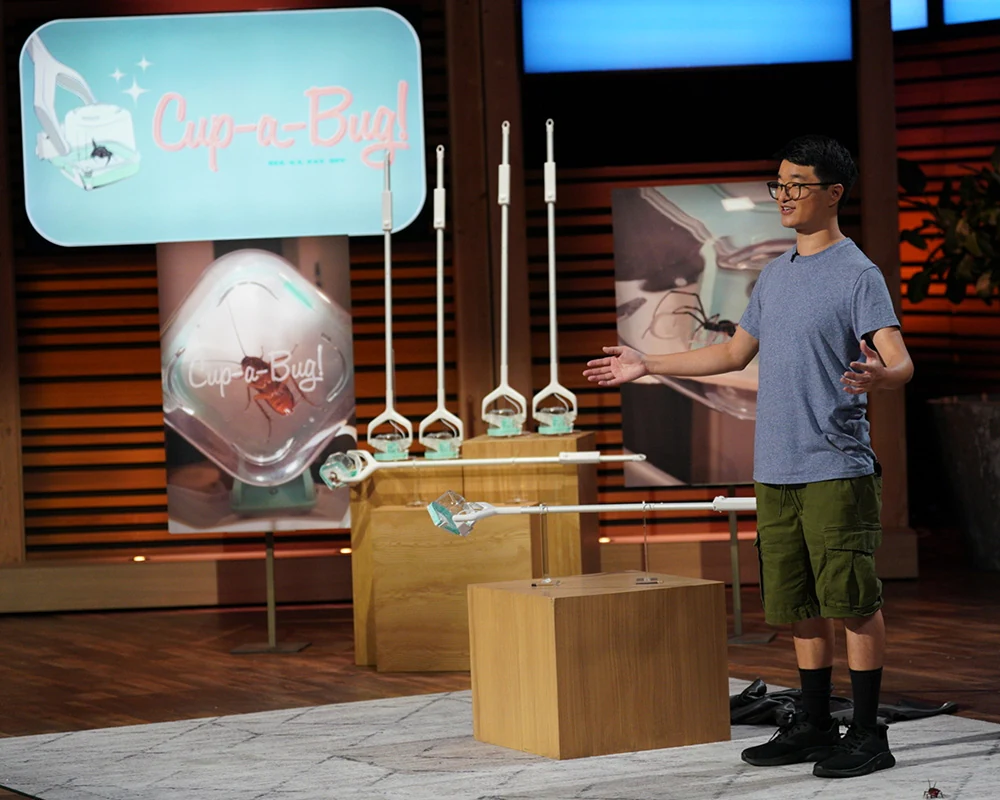 Justin Huang pitching Cup-a-Bug on Shark Tank