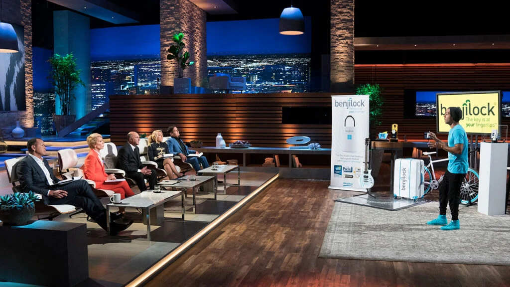 Robbie Cabral presenting BenjiLock on Shark Tank